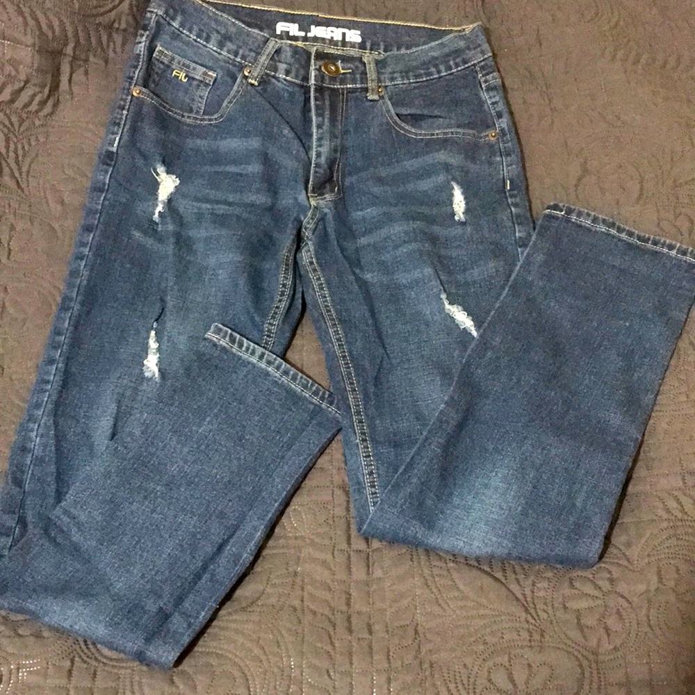 Dark blue ripped jeans